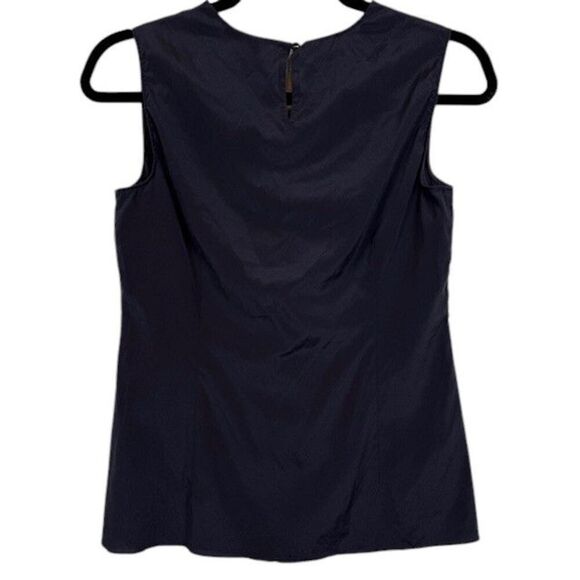 Tory Burch Silk Sleeveless Ruffle Front Blouse Navy Blue Keyhole Button Size 0 - Picture 2 of 8